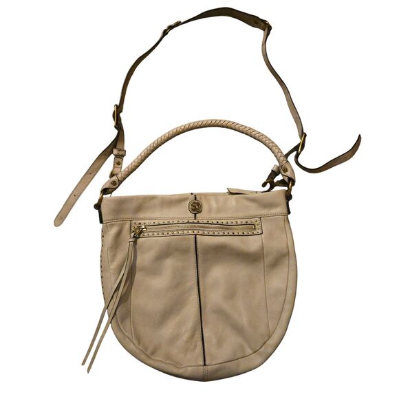 ELLIOTT LUCCA Ivory Cream Tumbled Leather Curved Large Hobo Shoulder Bag - Picture 1 of 10